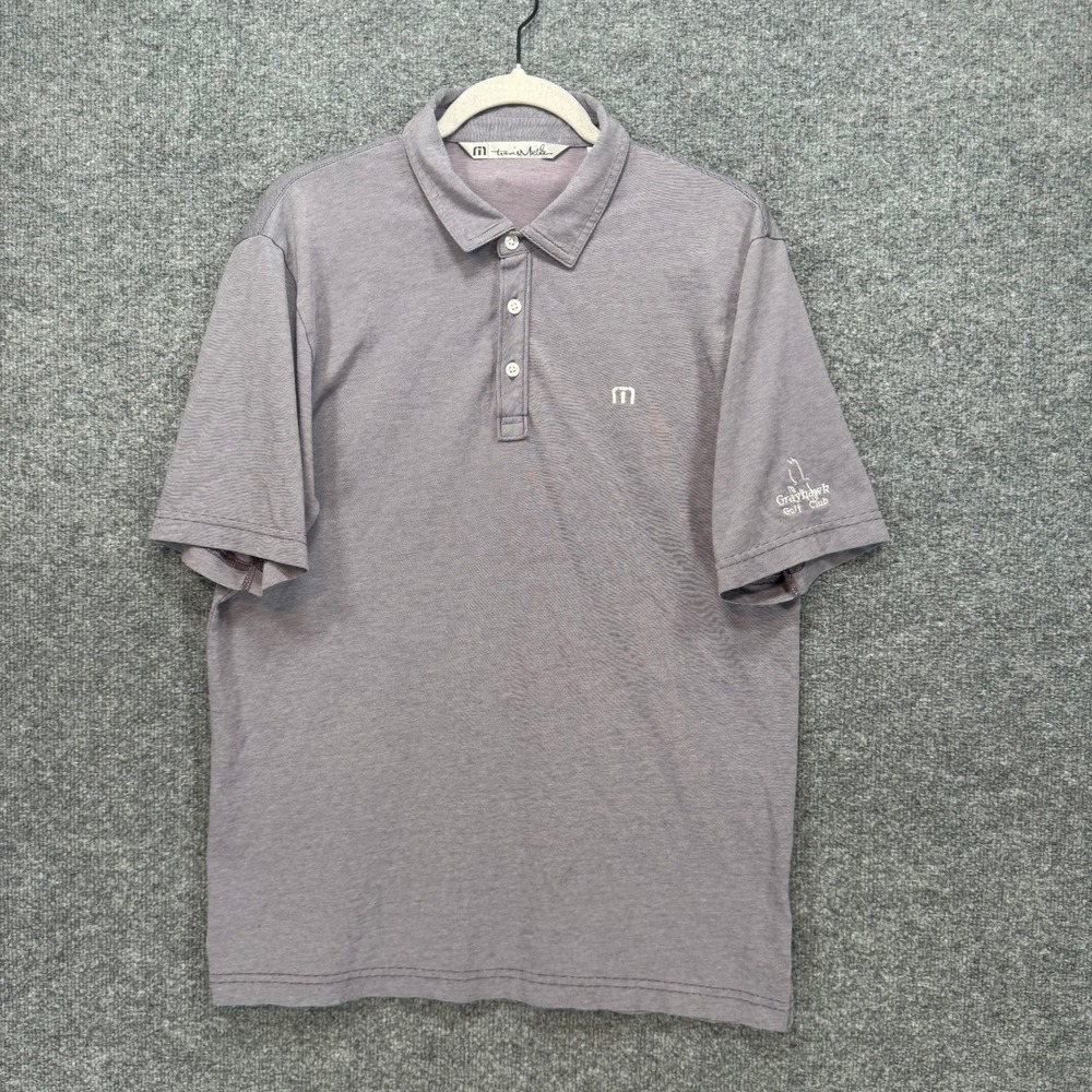 Travis Mathew Polo Shirt Mens Medium Purple Striped Grayhawk Golf Club‎ Sporty